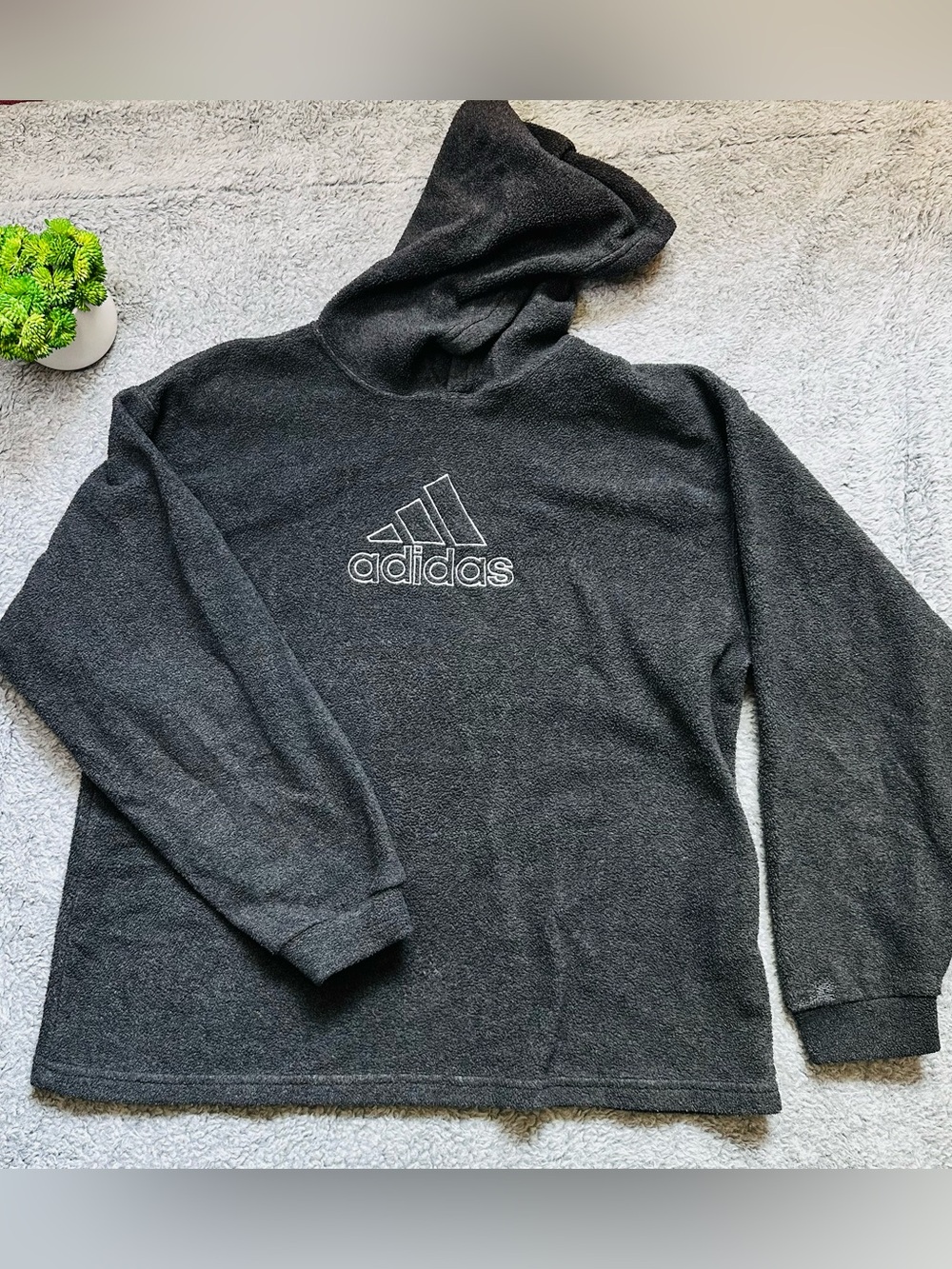 Dark Academia Cozycore Adidas Teddy Fleece Hoodie Pullover XL